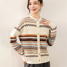 2025年秋季长袖圆领费尔岛风复古开衫休闲/淑女，女装羊毛衫，慕洵羊绒