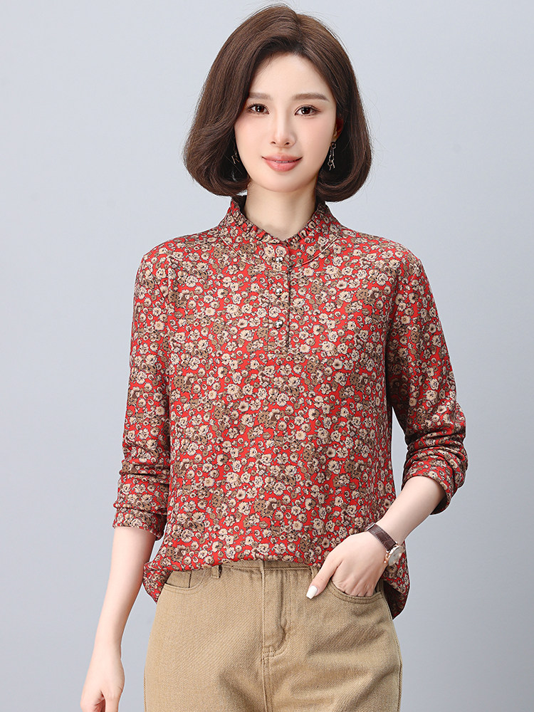 大量现货高领打底衫女秋冬装2024年碎花加绒内搭上衣中年妈妈加厚,女装大码女装,奕阳依阁