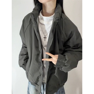 现货美式高街休闲夹克冬季三防立领纯色户外工装加厚棉服外套图片