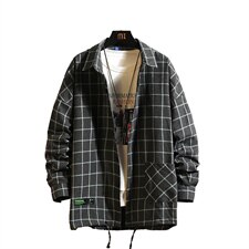 2021秋季网格挂拍日系大码男休闲落肩格子衬衫C3086-P40，男装衬衫，电商A001