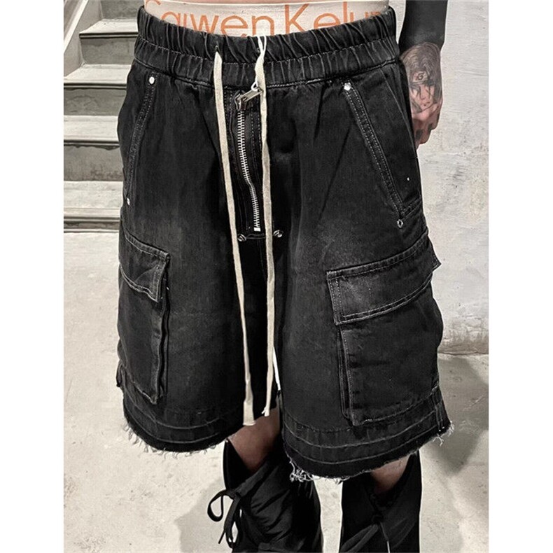 做旧多口袋直筒牛仔工装短裤男款抽绳毛边宽松五分短裤NY109,男装牛仔裤,星座1116A（原606A-3）