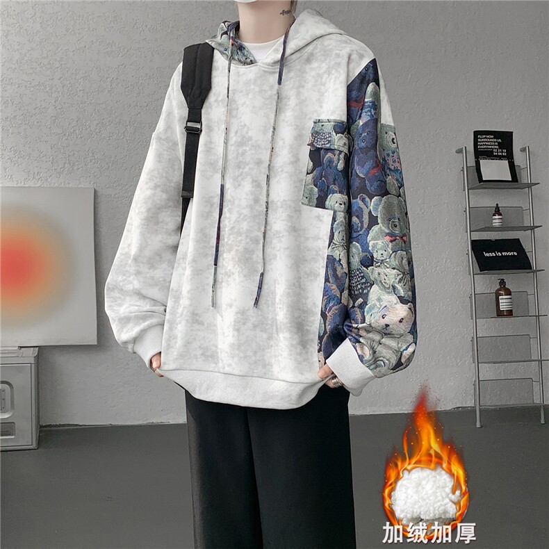 WY10148-特批47 控88 长袖连帽小众拼接撞色宽松大码卫衣男秋季图片