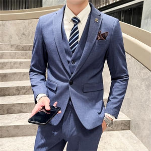 西服套装男西装男士商务休闲职业装修身新郎伴郎结婚三件套礼服潮图片
