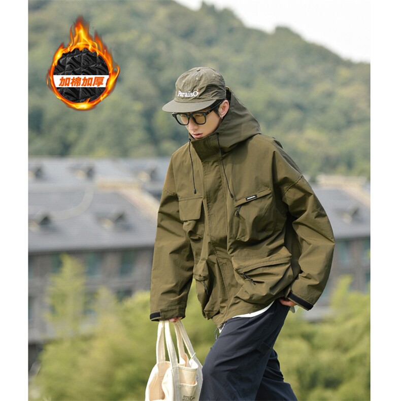多口袋防水防风连帽保暖加棉日系冲锋棉衣外套J29J加棉-P125控168图片