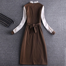 连衣裙秋冬新款假两件气质法式复古裙子18803，女装连衣裙，艾青服饰