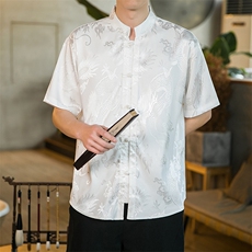 C148新中式男短袖衬衫男衬衣丝绸盘扣风寸衣A056-C148-P40，男装衬衫，电商A056