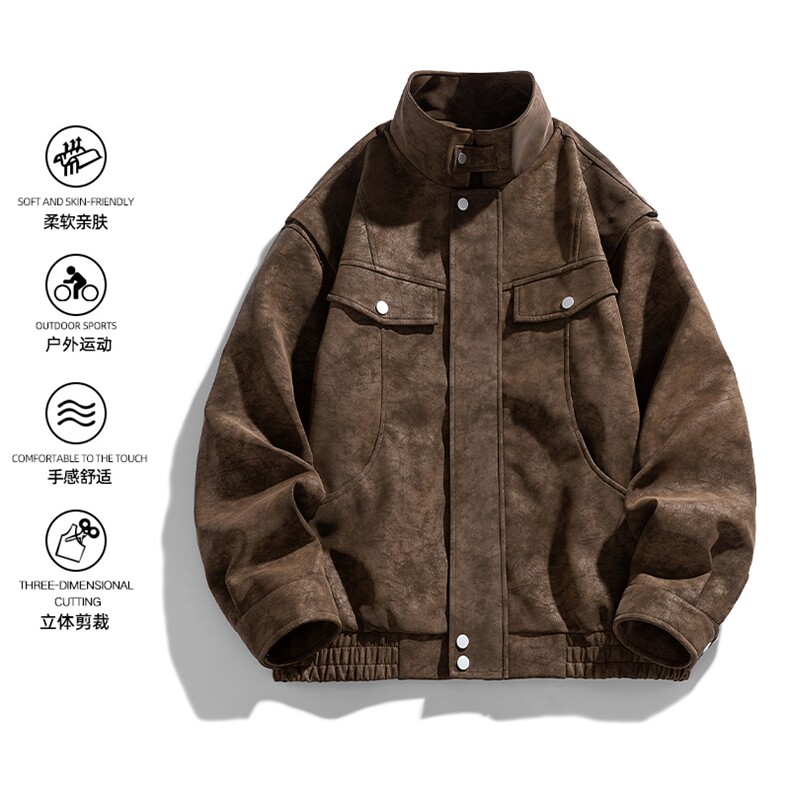 2025秋季新款现货绒感雾花皮衣男立领夹克外套DSA157B-J2559-P95图片