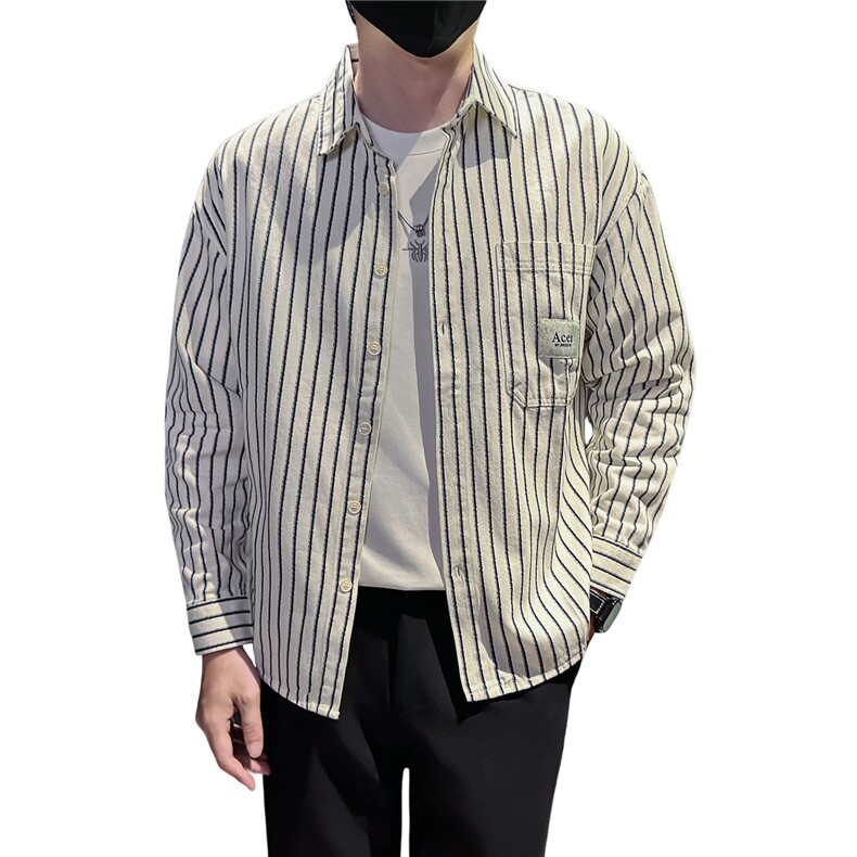 新款2025秋冬男士休闲长袖衬衫小伙主推内搭条纹衬衣C817P58控88,男装衬衫,星座301B-1
