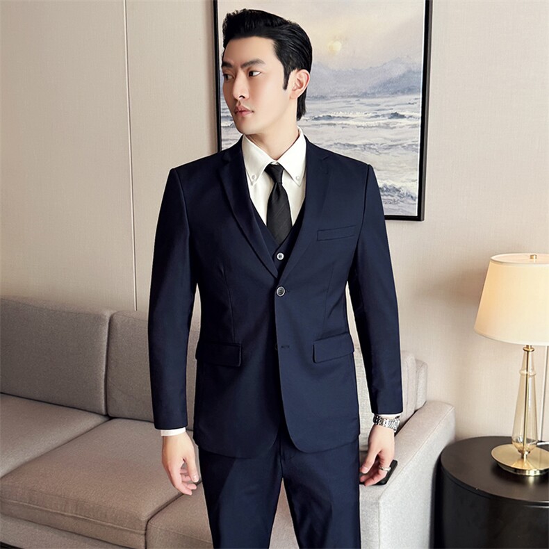 高品质商务休闲微弹西装三件套,男装西服套装,电商D210