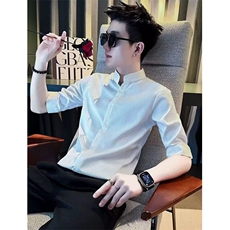 夏季男士短袖冰丝衬衫高级感上衣潮流时尚流行简约新款C2065，男装T恤，星座1116A-2（原606A-1）