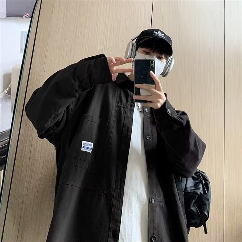 工装衬衫男款长袖春秋季宽松衬衣港风百搭休闲外套潮CS011P40,男装衬衫,星座410-2