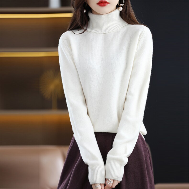 女士秋冬羊毛衫简约休闲舒适显瘦高翻领羊毛衫图片