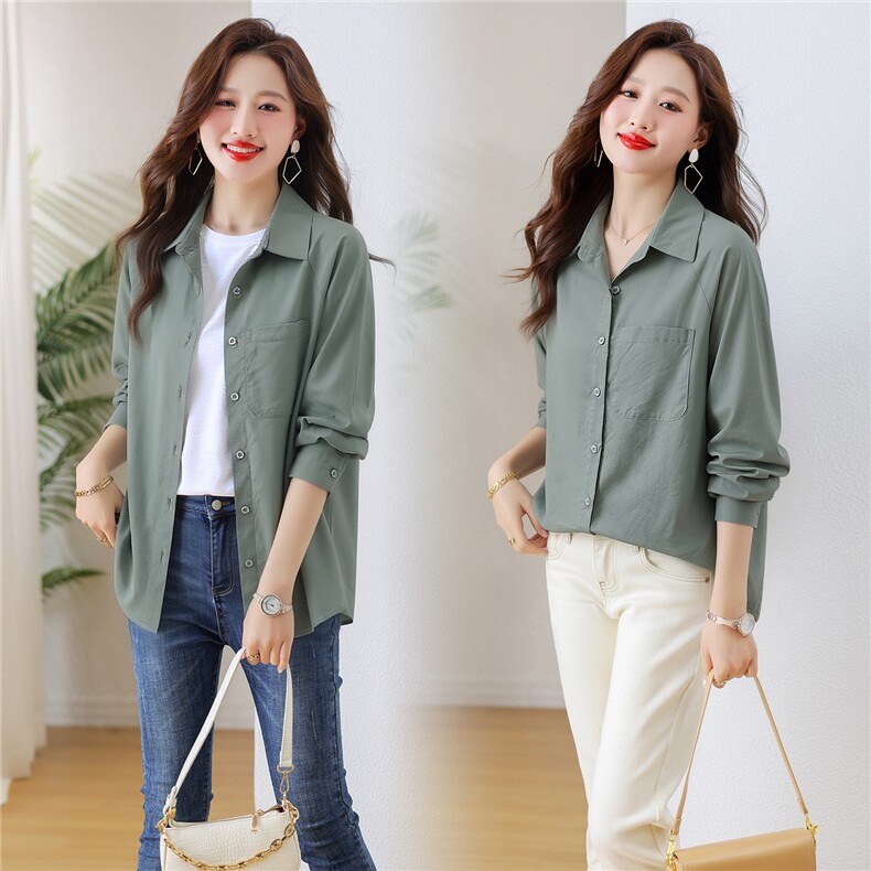 衬衫女纯色简约百搭外套，女装衬衫，芙芮