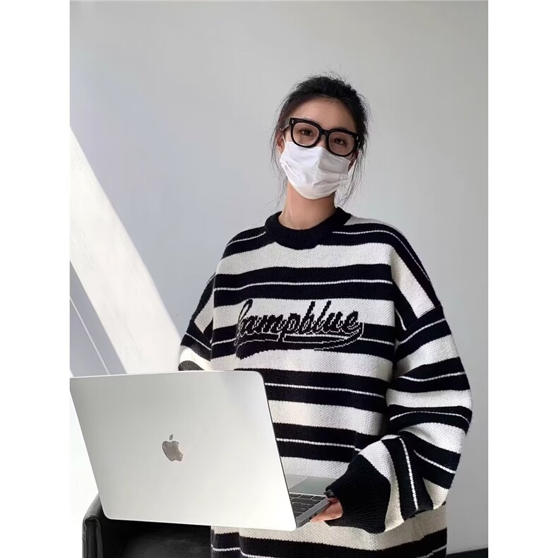 2319-P45早秋装条纹卫衣女2025新款春秋季韩版宽松大码慵懒风,男装卫衣,电商B323A