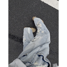 B221美式ins高街暗黑宽松直筒破洞牛仔裤LK25480-特P45控78，男装牛仔裤，电商B221