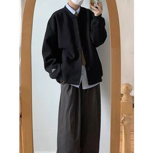 复古简约棒球服外套男生宽松百搭黑色休闲夹克秋冬上衣HHZ13 P57图片