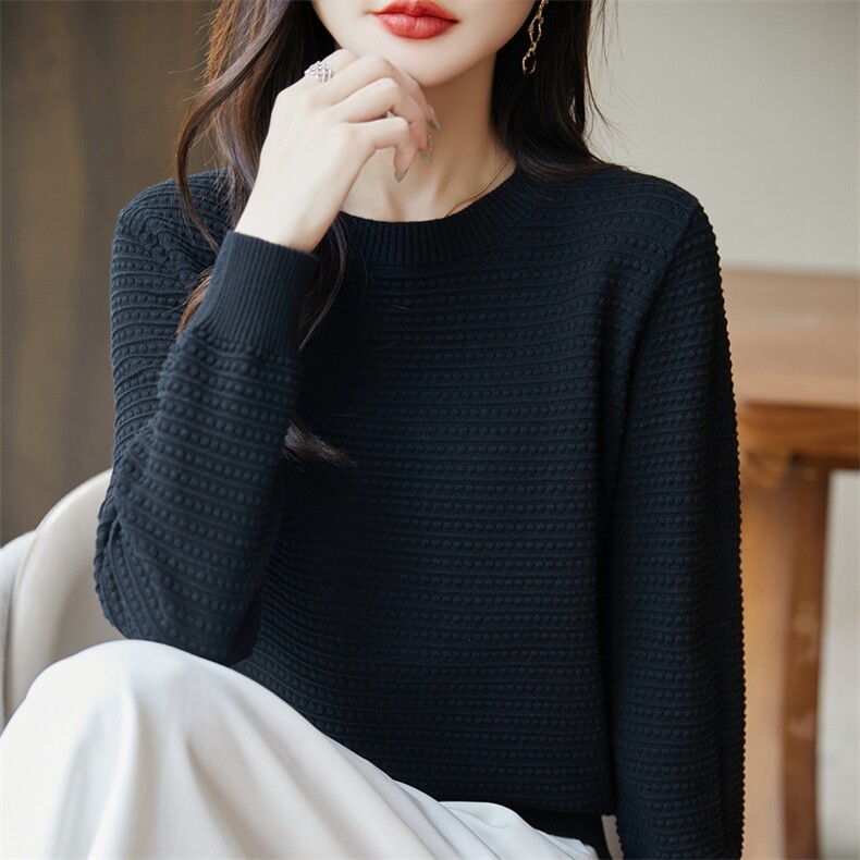 2025年秋季新款百搭女士圆领纯色长袖针织衫,针织衫/毛衣,丹芙娇羊绒