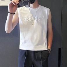 B04-特P28控48男士圆领纯棉透气凉爽印花无袖坎肩宽松背心男白1，男装背心/马甲，电商D327