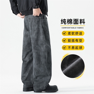 秋季纯棉印花休闲裤男2025新款宽松直筒潮流弯刀长裤子Z2588-P55图片