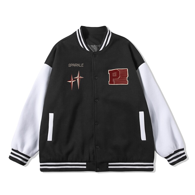 白底春季新款港风小天使印花潮牌拼接棒球服夹克外套G97P65控88,男装夹克,电商A247-1