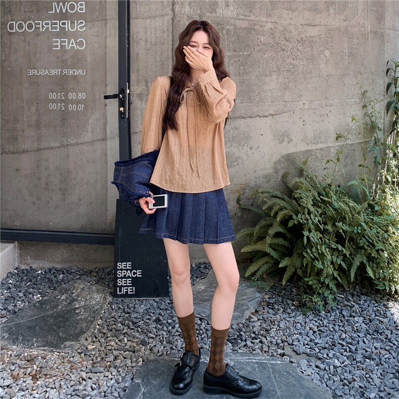 复古设计感牛仔马甲套装女秋季2025新款学院衬衫休闲百褶裙三件套,女装套装/套裙,2C028