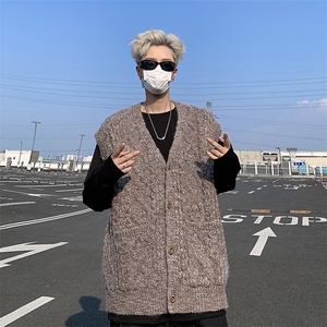 2024新款高街英伦马甲毛衣百搭开衫针织背心复古男现货 W8352-P58图片