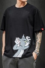 2021夏季新日系大码男猫和老鼠已注册卡通印花短袖T恤T1058-P25，男装T恤，电商A001