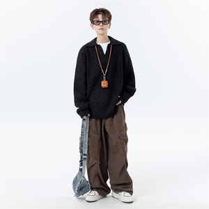 904-2-YY01-P58控88秋冬假两件毛衣设计感方领男士针织线衣加厚图片