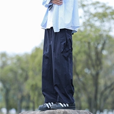 港风夏款男休闲裤工装大口袋塔丝隆褶皱宽松直筒长裤h0028P45，男装休闲裤，星座1013-1