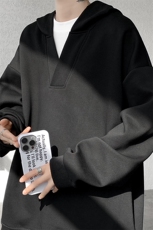 8XL-M叠穿假两件卫衣重磅连帽V领拼接套头衫宽松大码外套WY006P65，女装短外套，电商B312