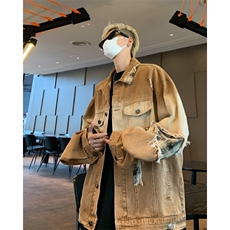 渐变色牛仔外套男士韩版潮流宽松破洞帅2024秋冬ins夹克W6145-P78，男装夹克，星座412-2