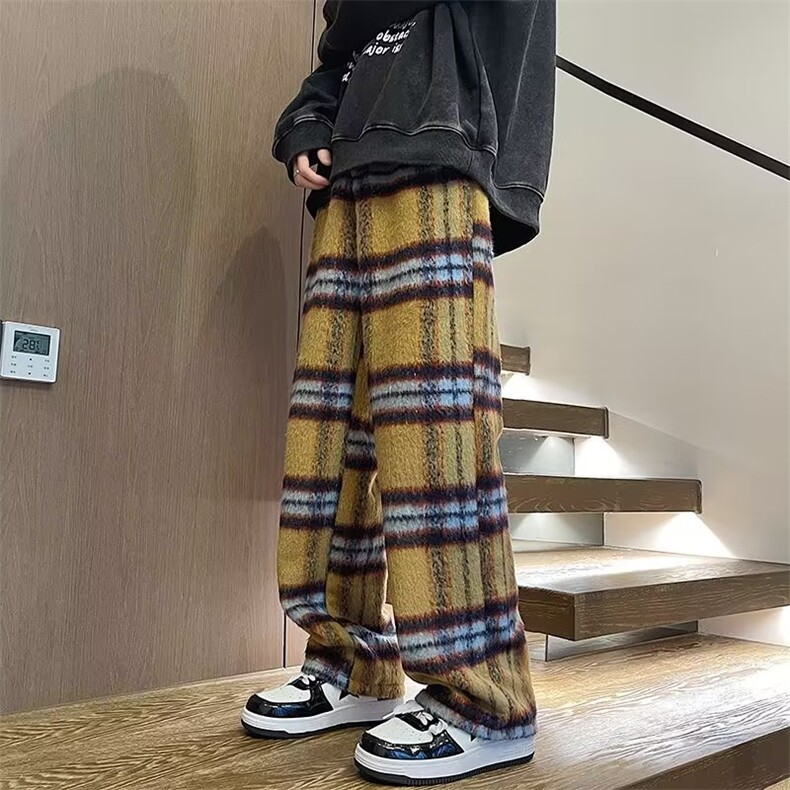毛呢休闲裤秋冬美式复古格子设计感小众直筒长裤A994P48,男装休闲裤,星座1116-2