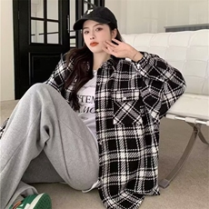451-P47磨毛格子衬衫女长袖秋季2025新款复古港风宽松设计感，男装衬衫，电商B323A