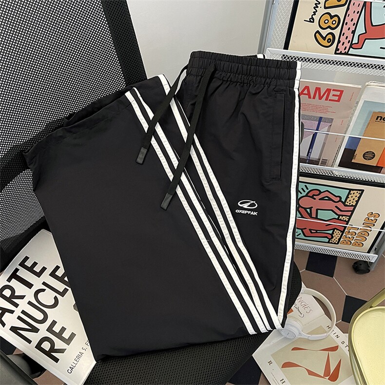 美式复古休闲裤男女三条杠宽松直筒阔腿裤子百搭运动裤K2688-P40图片