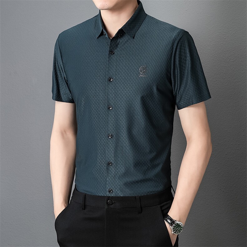 BSS405男士2023年夏季新款百搭衬衫男短袖商务休闲衬衣男装P75图片
