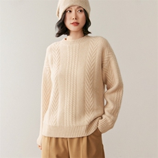 秋季新款纯色圆领针织衫时尚休闲风，女装针织衫/毛衣，鸥蕊娅羊绒