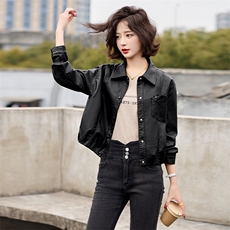 2025春秋季新款皮衣外套女pu皮翻领短款上衣拉链高级感机车服夹克，女装皮衣，美拉德工厂直营店