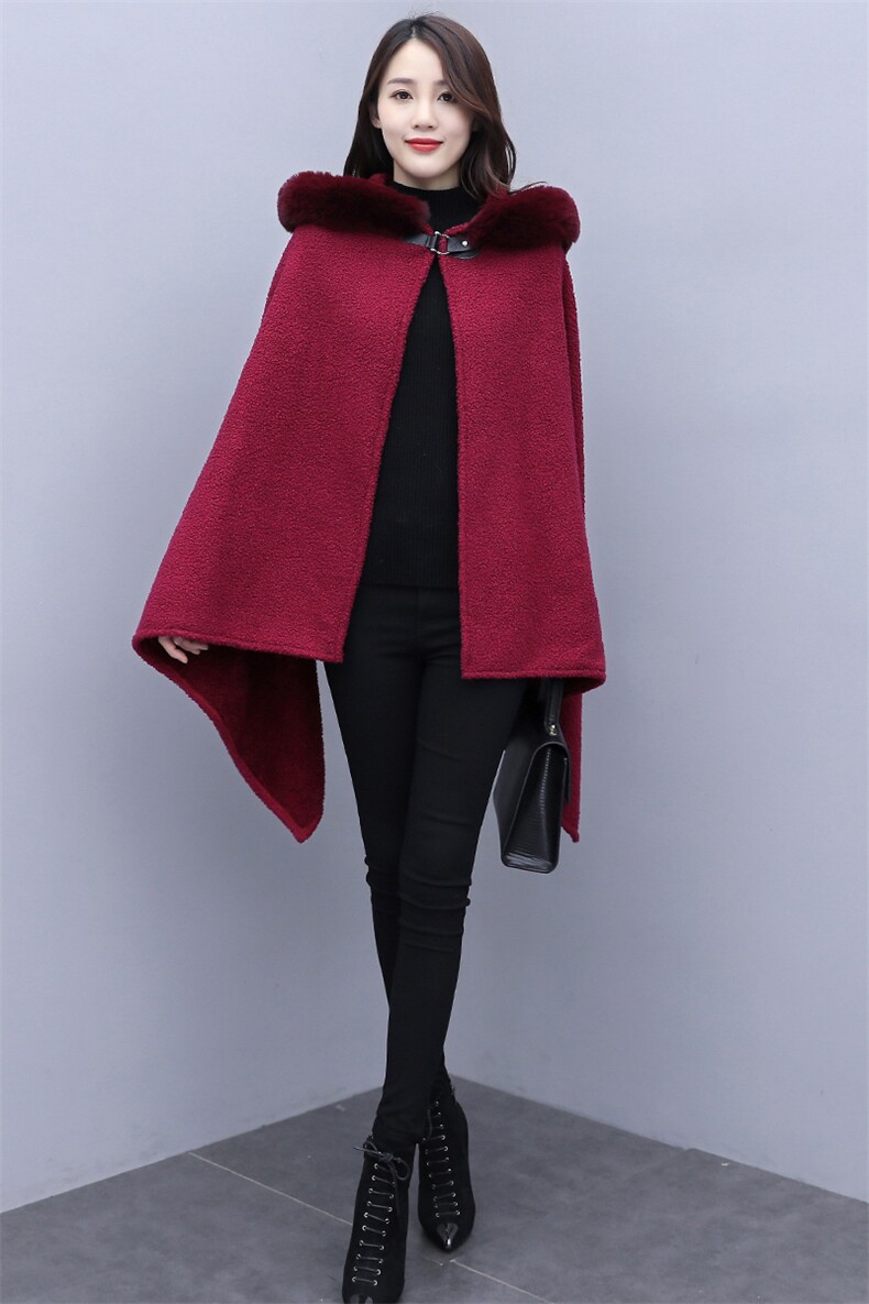 芷墨服饰冬装新款时尚加毛加厚针织斗篷外套女,女装毛呢外套,芷墨服饰