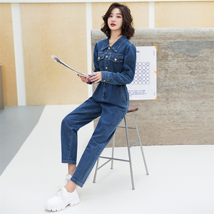 牛仔高腰连体女2026春秋新款休闲时尚减龄洋气工装连衣长裤图片