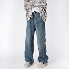 美式水洗复古cleanfit皱褶双色牛仔裤男女直筒阔腿休闲裤子潮D626，男装牛仔裤，电商B381-2