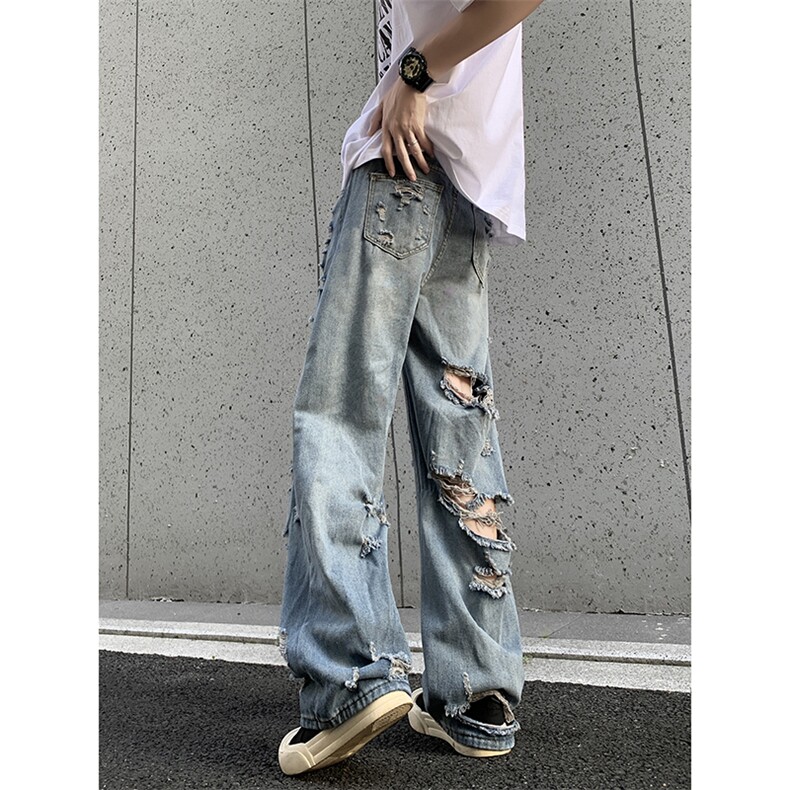 美式街头水洗做旧破洞牛仔裤男欧美高街vibe风长裤子N7059-P47,男装牛仔裤,星座308B-2