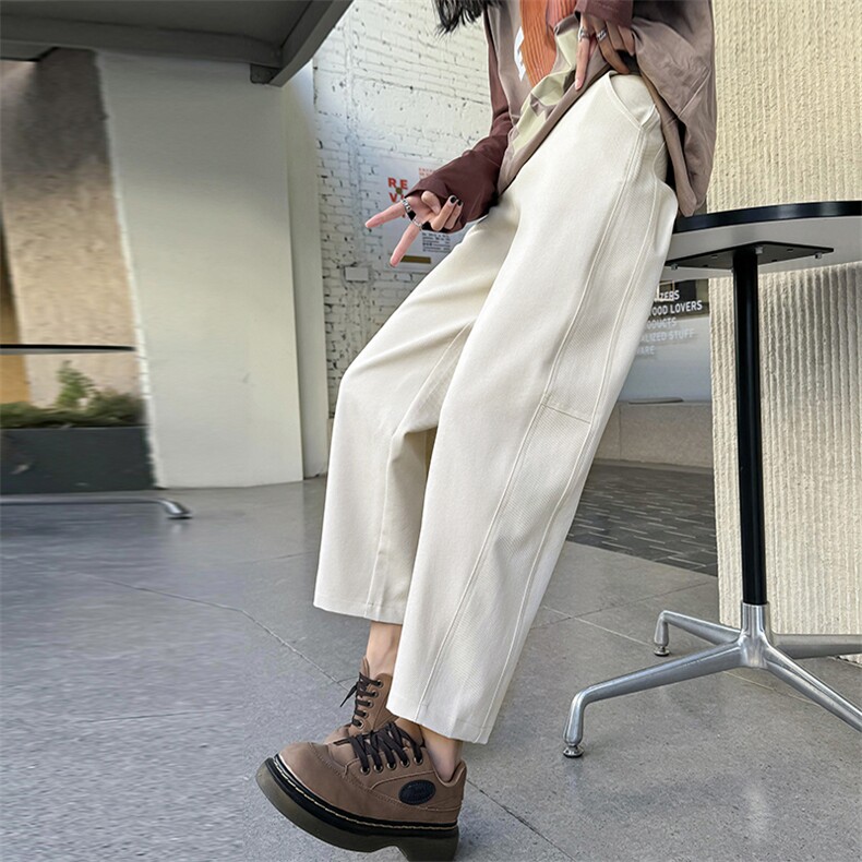秋季高腰宽松哈伦裤女弯刀休闲奶奶裤小个子九分萝卜裤，女装休闲裤，梦白服饰厂