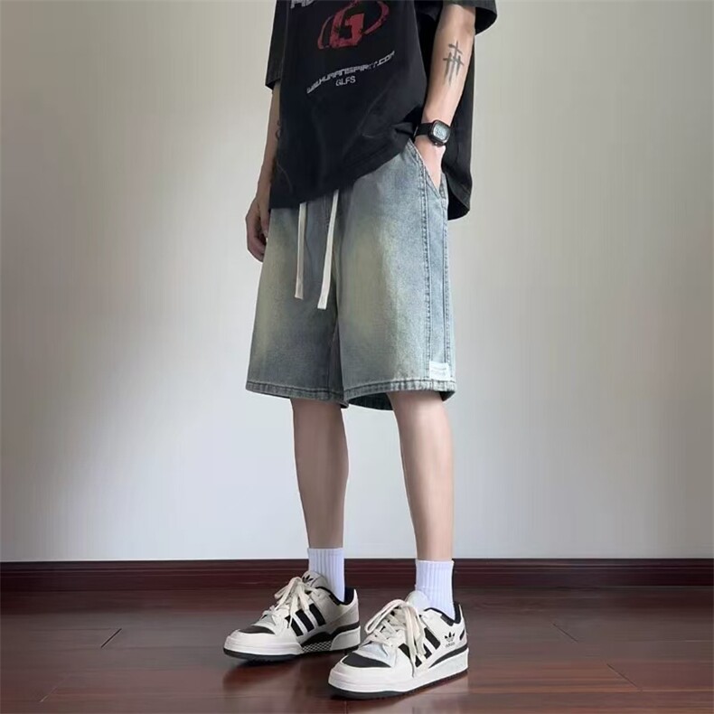 复古牛仔短裤男士夏薄款2025新款潮牌宽松外穿中裤水洗休闲五分裤,男装牛仔裤,星座1210-1