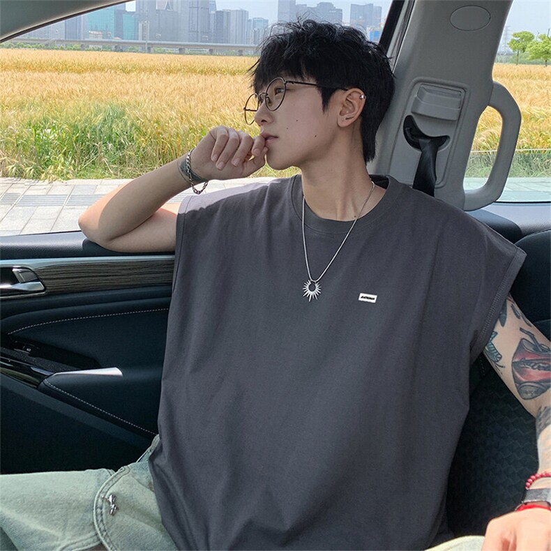 可48小时发货支持抖音得物来样二开240克重磅美式纯棉背心无袖t恤，男装背心/马甲，电商A486-1