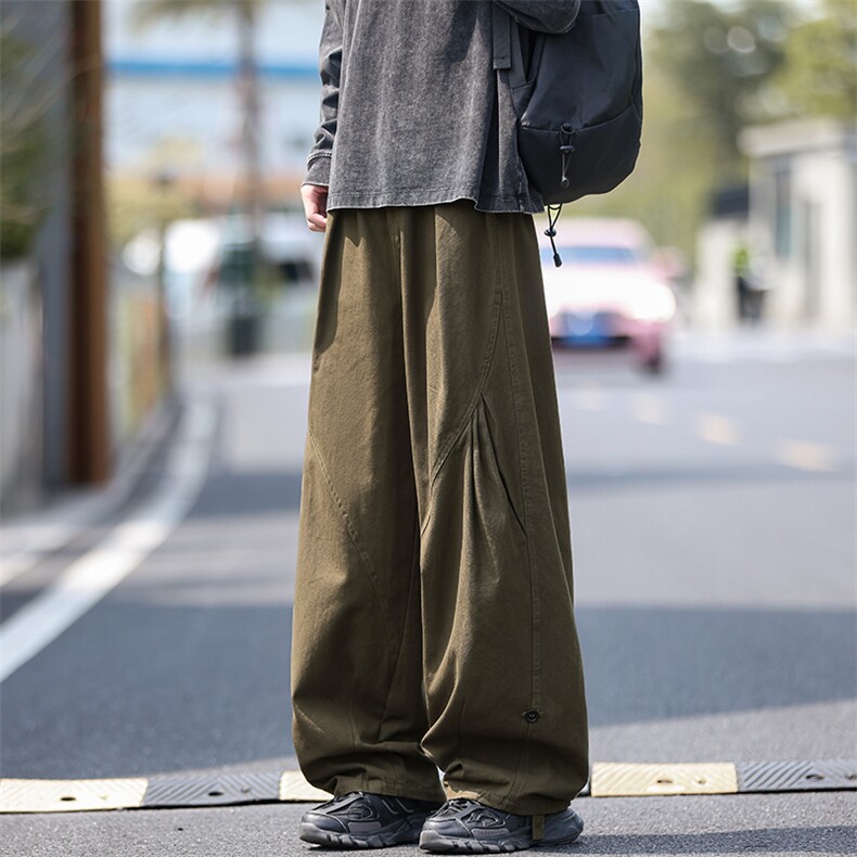 特批P55无差价秋季新款日系复古拼接褶皱垂感大码休闲裤男K5687，男装休闲裤，电商A001-1