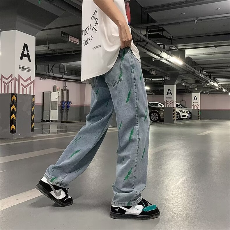 高街复古水洗扎染宽松直筒牛仔裤刺绣N741P45,男装牛仔裤,星座1116-2