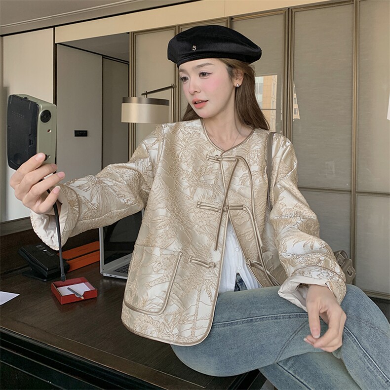 新中式国风早秋外套2024新款轻奢小个子高级感提花设计感唐装上衣,女装短外套,2C058