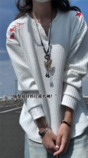 XZ809A/SYR08/特P19/控38美式V领人民万岁万针绣花长袖T恤卫衣，男装T恤，星座809A(原222-1)