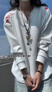 XZ809A/SYR08/特P19/控38  美式V领人民万岁万针绣花长袖T恤卫衣图片