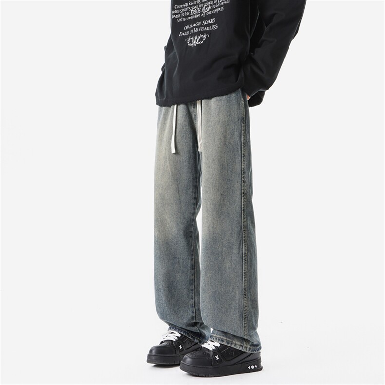 8XL-M牛仔裤美式潮牌复古水洗做旧特大码直筒宽松长裤NZ9009/P58图片